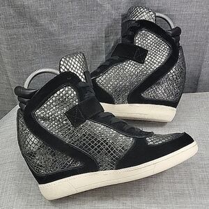 Ash Brendy Snakeprint Wedge Black / Silver leather sneaker women's SZ 38